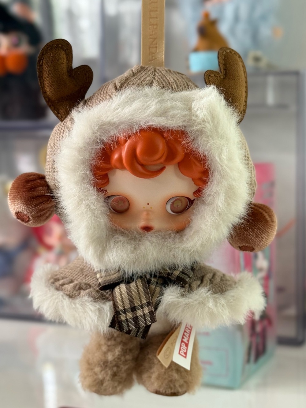 Winter Skullpanda- Wanderers Tune Reindeer Hooded plush - Brown and White